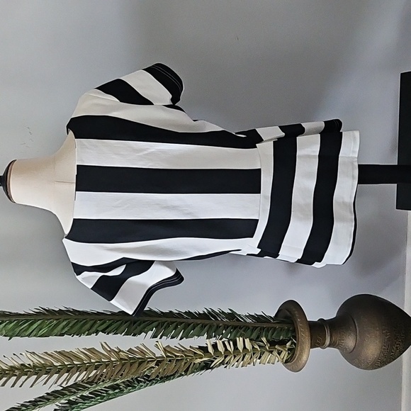 Agnes Orinda Black and White Striped Peplum Blouse - Picture 4 of 16